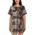 thumbnail image 1 of Fotbe Vintage Collage Girl Butterfly Conjunto de Pijama Estampado para Mujer, 2 Piezas, Ropa de Dormir con Camiseta de Manga Corta y Shorts Suaves-Medium, 1 of 6