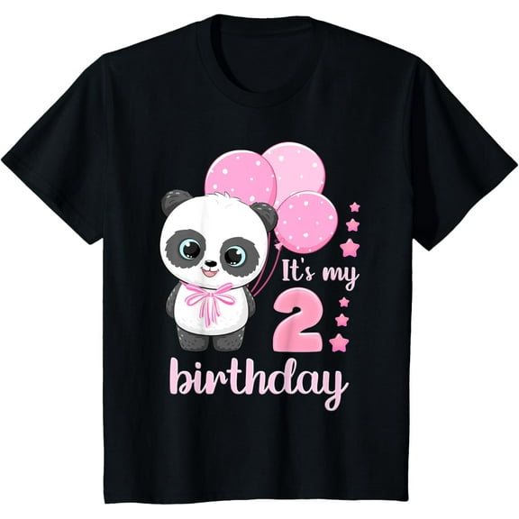 Girl 2 Year Old, Panda, Pink Balloons, It's My 2nd Birthday T-Shirt