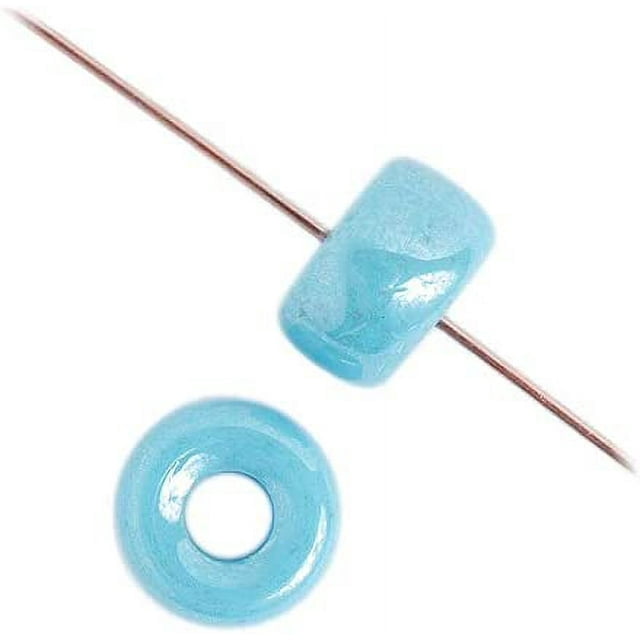 John Bead 100pcs 9mm Glass Crow Beads | Light Blue Luster Glass Pony Bead