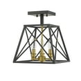 thumbnail image 2 of Z-Lite Trestle 3 Light 11" Square Steel Cage Semi Flush Mount in Black and Brass, 2 of 7