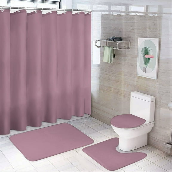 Shower Curtain Set 4 Piece include Shower Curtain and Rugs and Non Slip U Shaped Toilet Rugs Luxury Bathroom Decor English Lavender