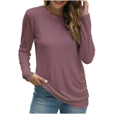 Youyipin Women's Loose Fit Raglan Long Sleeve Shirts Round Neck Tunic Tops Curved Hem Long T Shirt