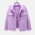 thumbnail image 2 of hgsbede Jean Jacket for Women Solid Buttons Pockets Lapel Long Sleeve Short Denim Jacket Outerwear, 2 of 4