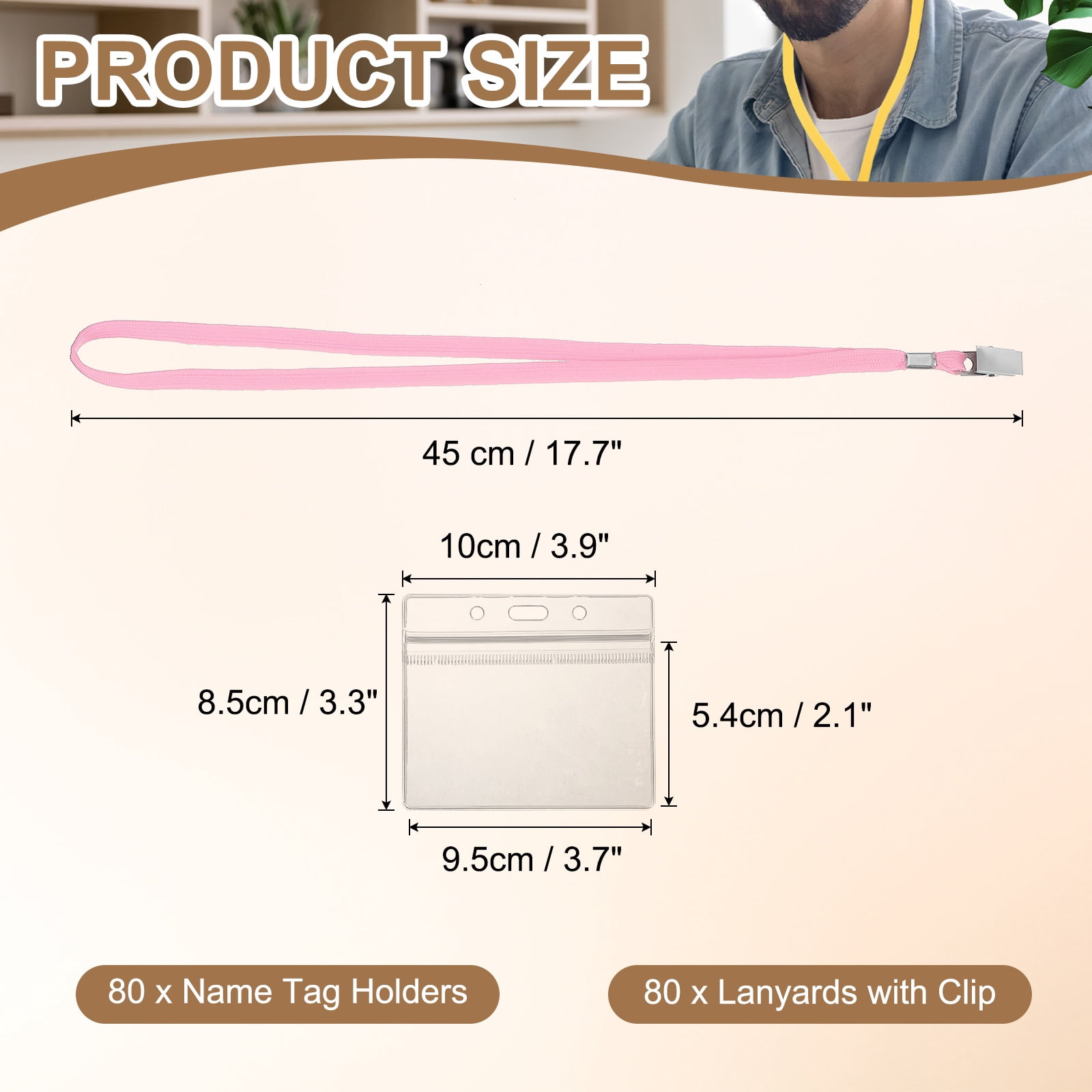 Uxcell 80 Set Name Tag Holders with Lanyard, Plastic Waterproof Horizontal Badge Holder with Alligator Clip Lanyards for ID Badges Office Teacher Events Meetings, Pink(4x2 Inch)