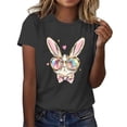 thumbnail image 2 of VBTAPA Happy Easter Shirt 2025 Women Short Sleeve Bunny Graphic T-shirt Easter Teacher Shirt Funny Holiday Blouse Tops Prime Sales of The Day Black M, 2 of 5