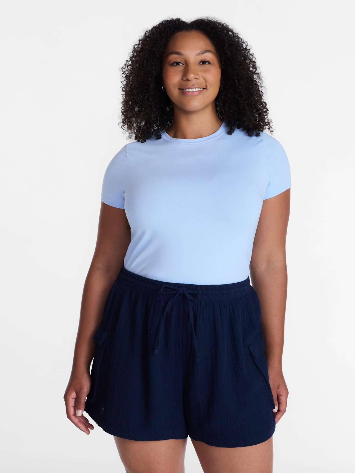 Time and Tru Women's Slim Fit Crewneck Tee with Short Sleeves, Sizes XS-XXXL