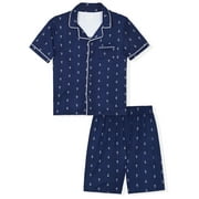 Sleep On It Boys 2-Piece Milky Jersey Short-Sleeve Button Down Collared Coat Pajama Set - Nautical , 4-5