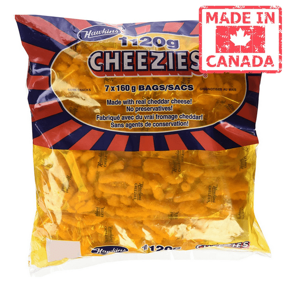 Hawkins Real Cheddar Cheese Cheezies, Corn Snacks- 1120 Grams/39.5 Ounces - 7x160 gram Bags