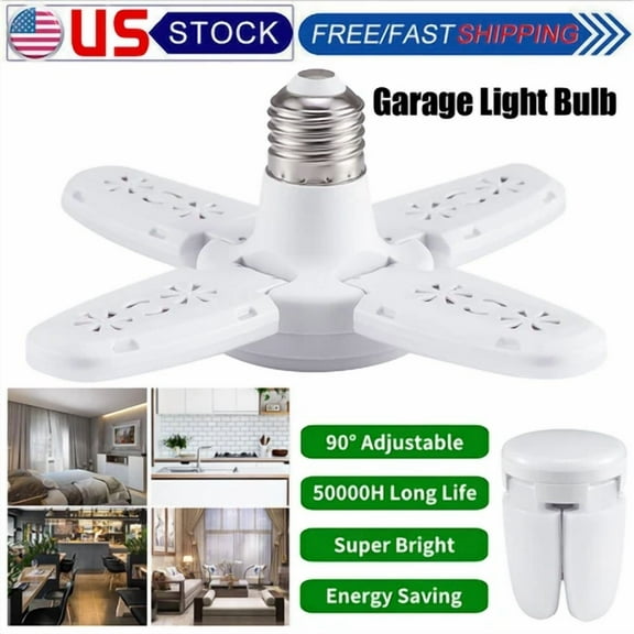 E27 Deformable Led Garage Light Bulb Ceiling Fixture Home Workshop Folding Lamp