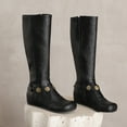 thumbnail image 5 of Xfvqtps Fleece Lined Knee High Boots for Women Flat Warm Winter Boots with Belt Buckle Comfortable Hidden Wedge Heel Casual Boots Black, 5 of 8