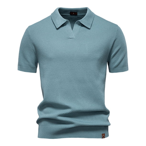 pstuiky camisetas camisas para hombre, Suéter informal de manga corta con cuello vuelto, cómodo y liso para hombre camisetas de hombre s