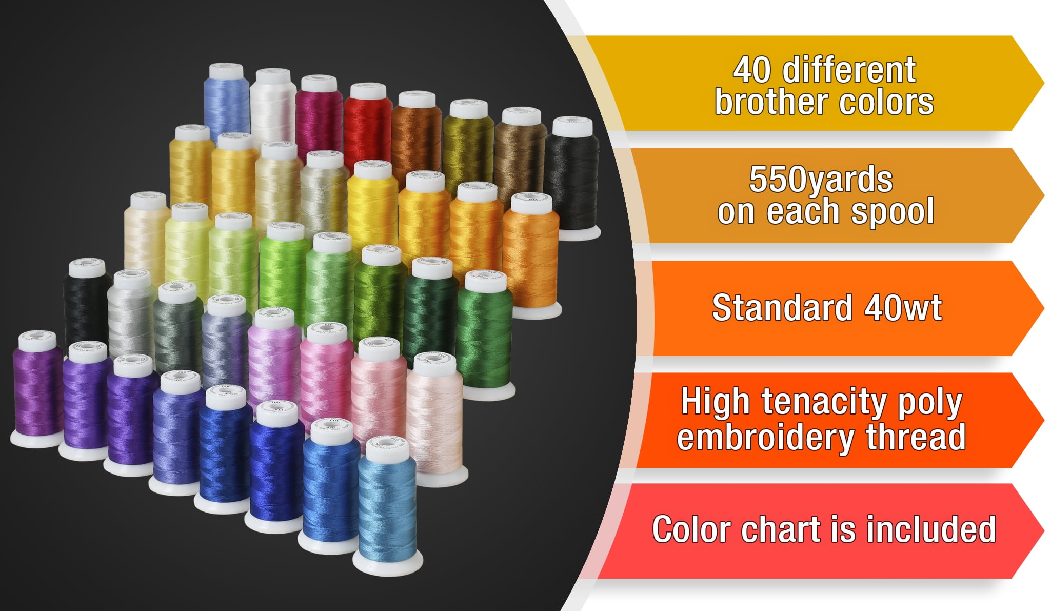 New Brother 40 Colors Embroidery Thread Set 40wt Polyester Threads from ThreadNanny 550 yards