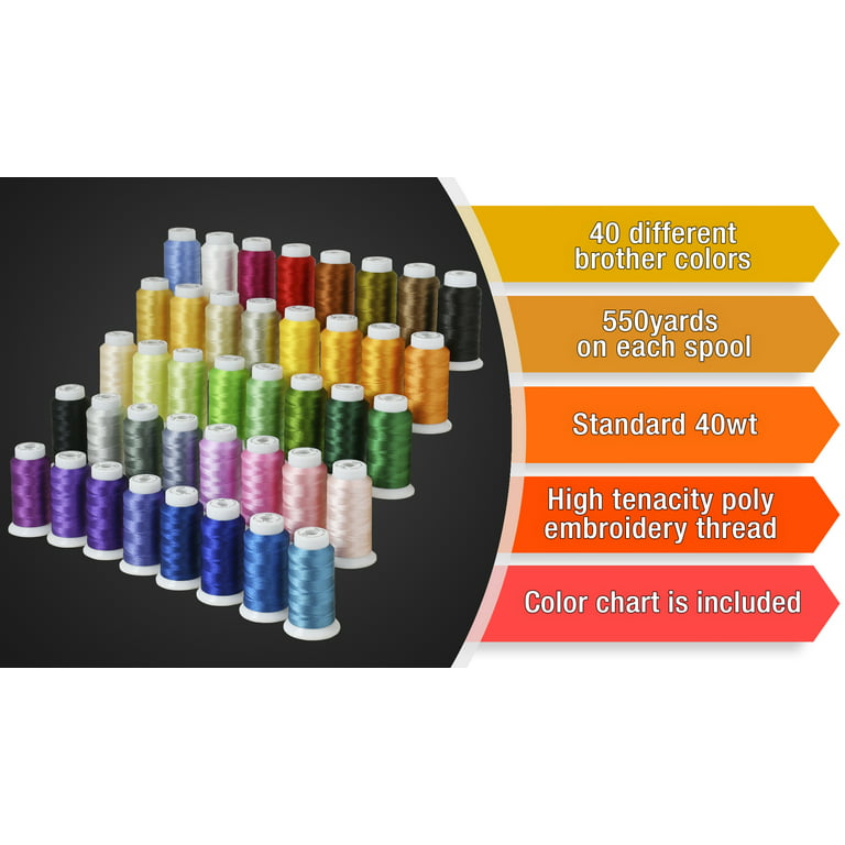 New brothread Embroidery Machine Thread Kit Including 40 Brother Colors + 8  Variegated Colors + 2 Metallic Colors for Brother Babylock Janome Singer