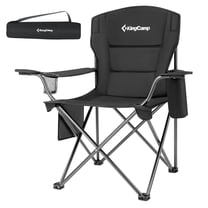 KingCamp Oversized Camping Chairs, Folding Outdoor Chair for Adults, Heavy Duty Padded Folding Lawn Chair, Support 300 lbs for Adults Black