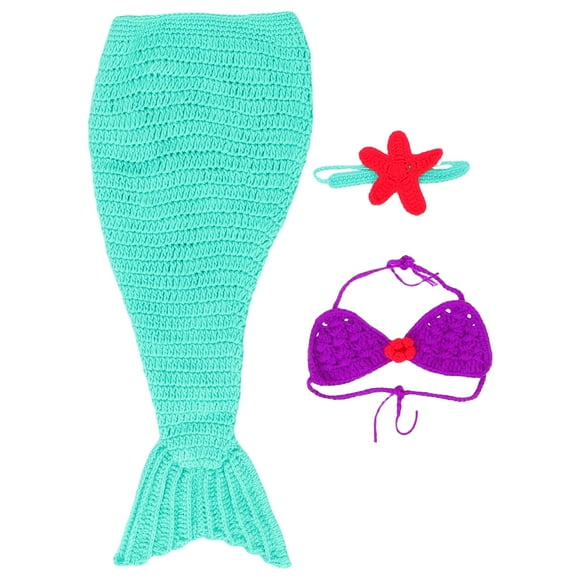 Disfraz de sirena para bebé tejido a crochet, ropa de sirena para bebé tejida a mano, accesorios de fotografía de lana para recién nacidos