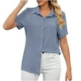 thumbnail image 4 of Giftesty Women's Short Sleeve Buttons Round Neck Easter Solid Color Loose Tops Blouse Sleeve, 4 of 9