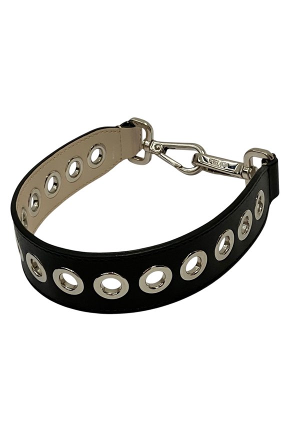 Pre-Owned FENDI Strap You Mini Leather Perforated Shoulder Reversible Black Greige Women's