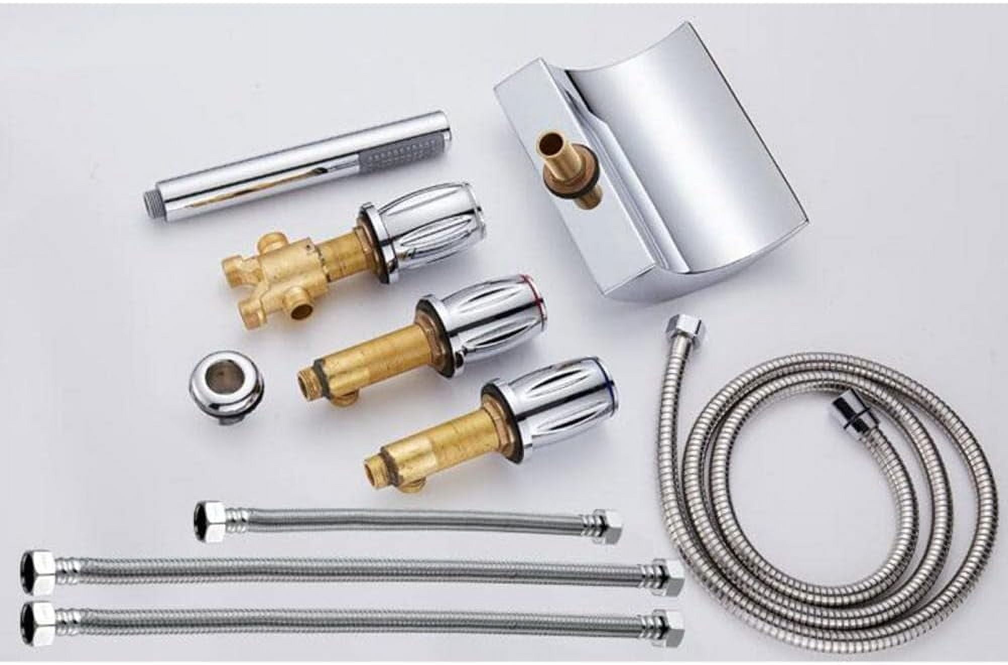 5-Hole Faucet Brass Hot Water and Cold Water Bathtub Faucet Pull-Out Shower Bathroom Faucet Chrome Plated