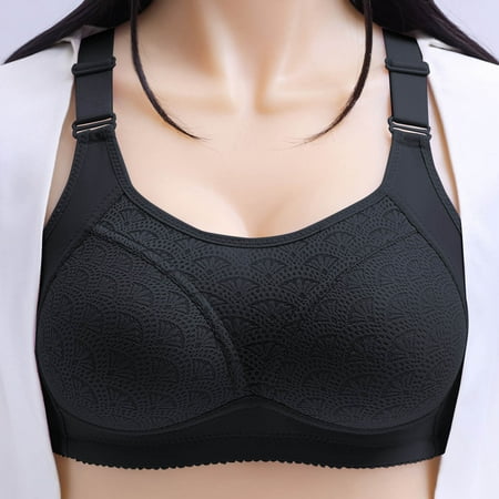 Elvqul Lightweight Bras for Women Wireless Lace Nylon Bralette Breathable Black Plus Size Underwear Soft Bras