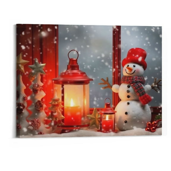 Creowell  20x16 Inch Christmas Canvas Wall Art Prints Window Snow Scene Picture for Holiday Decor