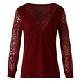 thumbnail image 5 of Womens Lace Splcing Tops Deep V Neck Hollow Out Long Sleeve Tunic Shirts Solid Color Casual Loose Plus Size Blouses(4X-Large,Wine), 5 of 5