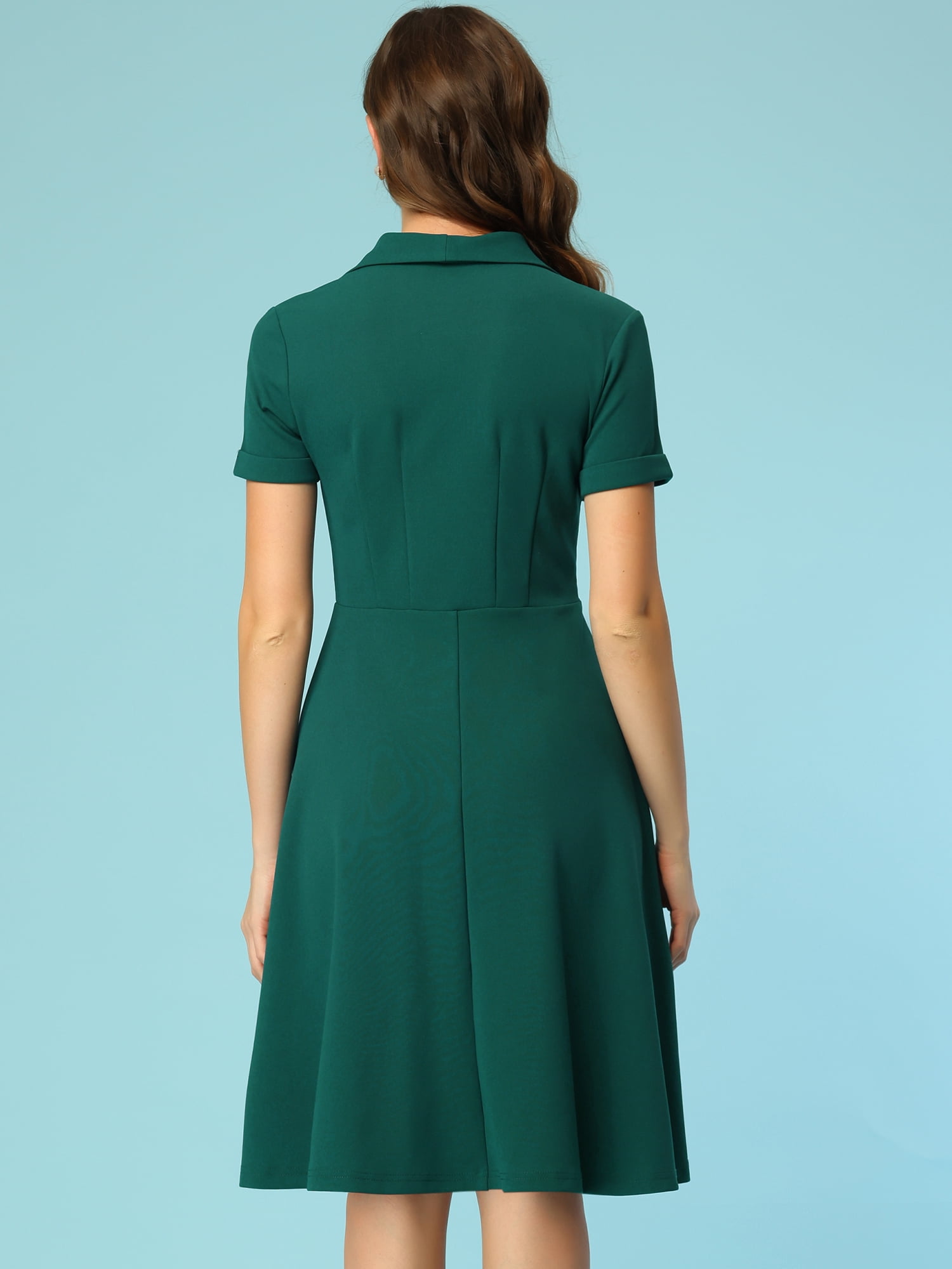 DARING DIVA 1950s Retro Vintage Short Sleeve V Neck A-Line Swing Dresses XL Dark Green