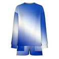 thumbnail image 4 of Women's Two Piece Fashion Sweatsuit Print Long Sleeve Oversized Sweatshirts Shorts with Pocket Fall Casual Loose Outfits, Blue, M, 4 of 6