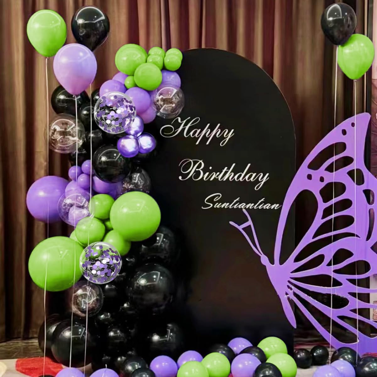 Purple Green Black Balloon Garland Arch Kit, 156 Matte Black Metallic Purple Lime Green Balloons for Wedding Anniversary Hero Birthday Video Game Graduation Racing Car Party Decoration