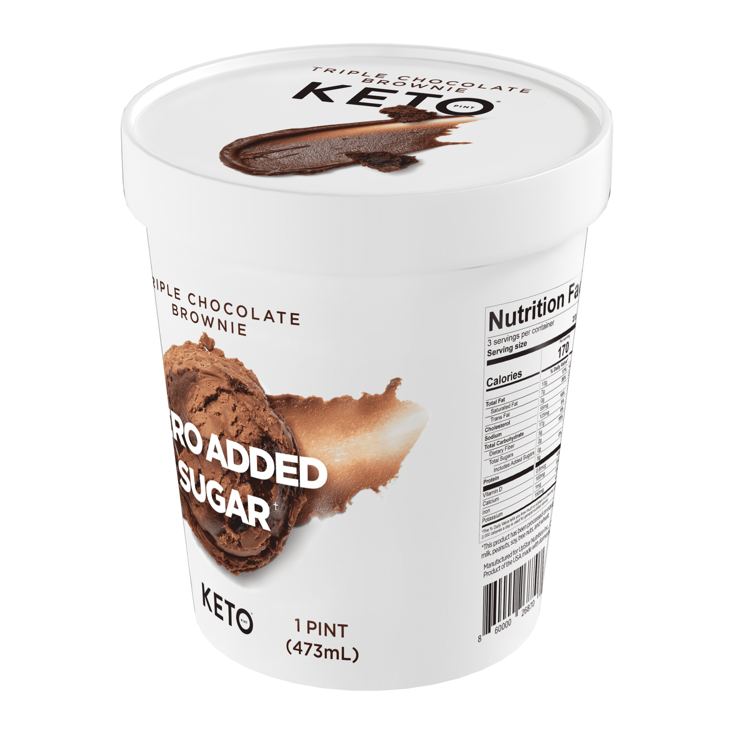 Keto Pint Triple Chocolate Brownie Ice Cream, No Added Sugar, 16 fl oz (Frozen)