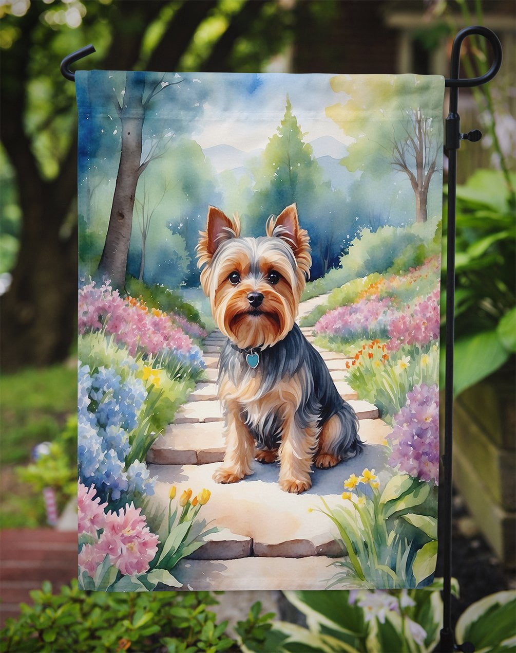 Yorkshire Terrier Spring Path Garden Flag 11.25 in x 15.5 in