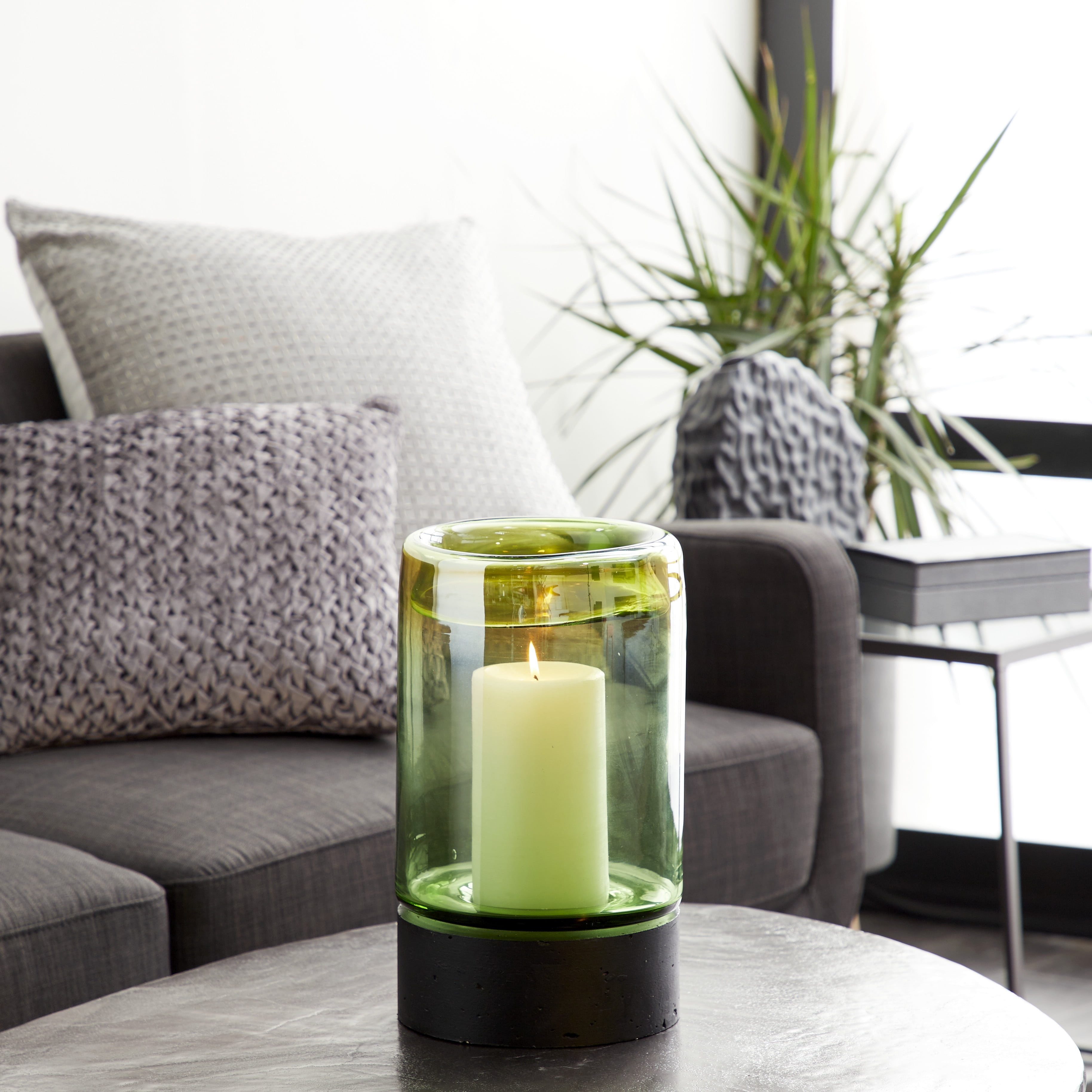 Decmode Contemporary Large Round Candle Holder w/ Gold & Yellow Glass