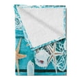 thumbnail image 2 of Maritime Soft Flannel Fleece Throw Blanket, Nautical Elements Starfishes Shells and Net on Painted Wooden Planks Picture, Cozy Plush for Indoor and Outdoor Use, 70" x 90", Aqua and Tan, by Ambesonne, 2 of 5