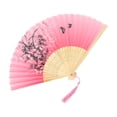 thumbnail image 2 of Antique Folding Fan, Chinese Traditional Dance Fan, Bamboo Frame Handheld Fan With Intricate Black Floral & Butterfly Pattern Decoration, Tassel Accent For Added Style, For Teens, 2 of 6