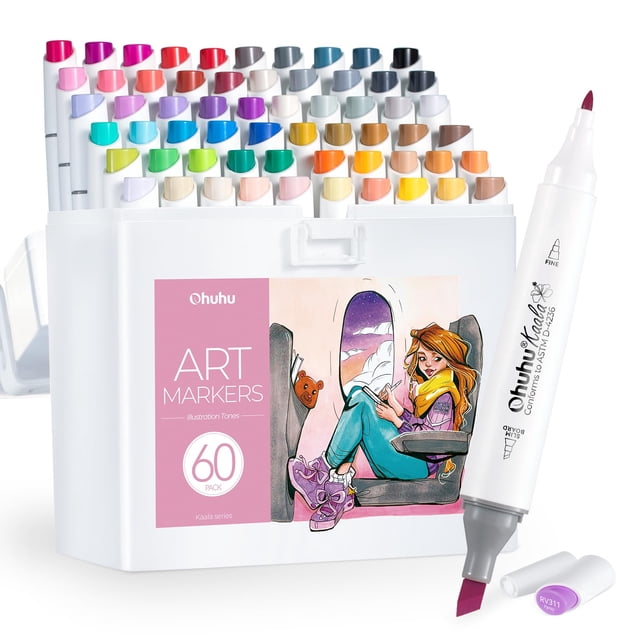 Ohuhu Alcohol Markers 60 Illustration Colors Alcohol-based Art Marker for Artists Adults Coloring Illustration- White Elephant Gi