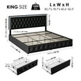 thumbnail image 4 of Homfa King LED Bed with 4 Drawers, LED Lights Platform Storage Bed Frame with Upholstered Adjustable Button Tufted Headboard, PU Black, 4 of 8