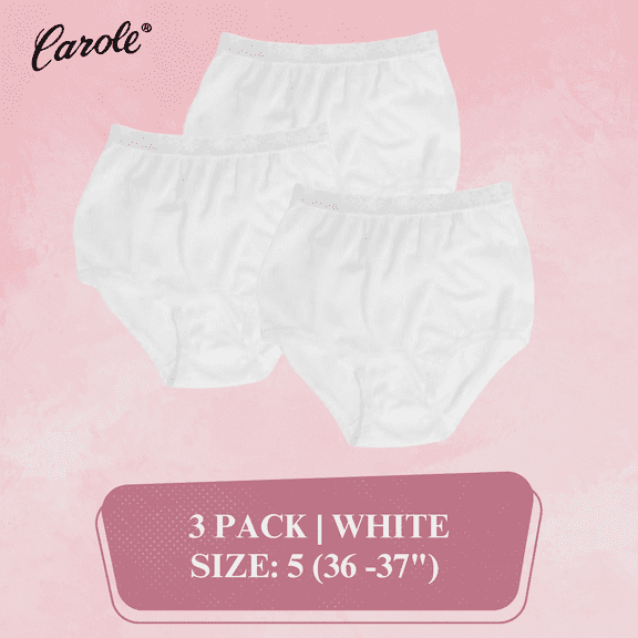 Carole Women's Lace Trim Nylon Full Cut Briefs, 3-Pack