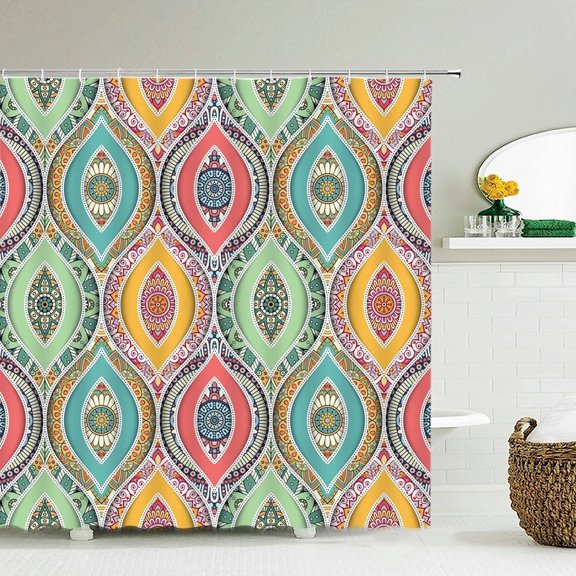 Indian Bohemian Style Printed Fabric Shower Curtains Waterproof Bathroom Curtain 180X180cm Bathroom Decor with 12