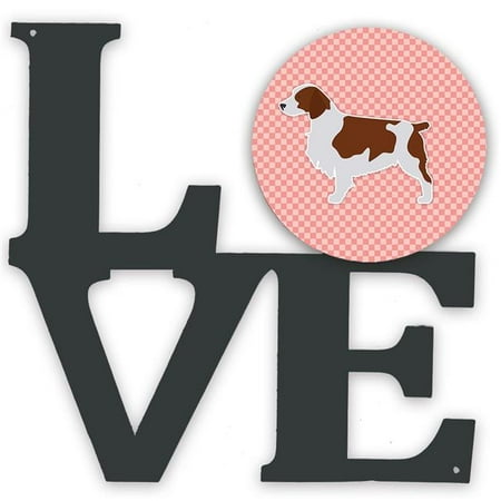 

11.5 x 11.75 in. Welsh Springer Spaniel Checkerboard Pink Metal Artwork Love Wall Decor