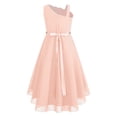 thumbnail image 2 of YEAHDOR Girls One Shoulder Bridesmaid Birthday Party Rhinestones Belt Irregular Hem Swing Dress Coral Pink 12, 2 of 5