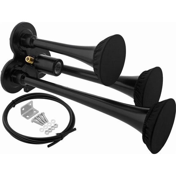 Vixen Horns Train Horn for Truck/Car. 3 Air Horn Black Trumpets w/Covers. Super Loud dB. Fits 12v Vehicles like Semi/Pickup/Jeep/RV/SUV VXH3114LB/P