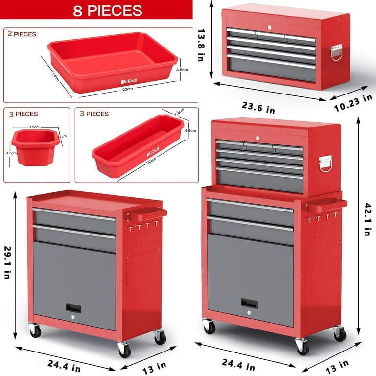 AIRAJ 8-Drawer Industrial Tool Chest | Heavy-Duty Rolling Tool