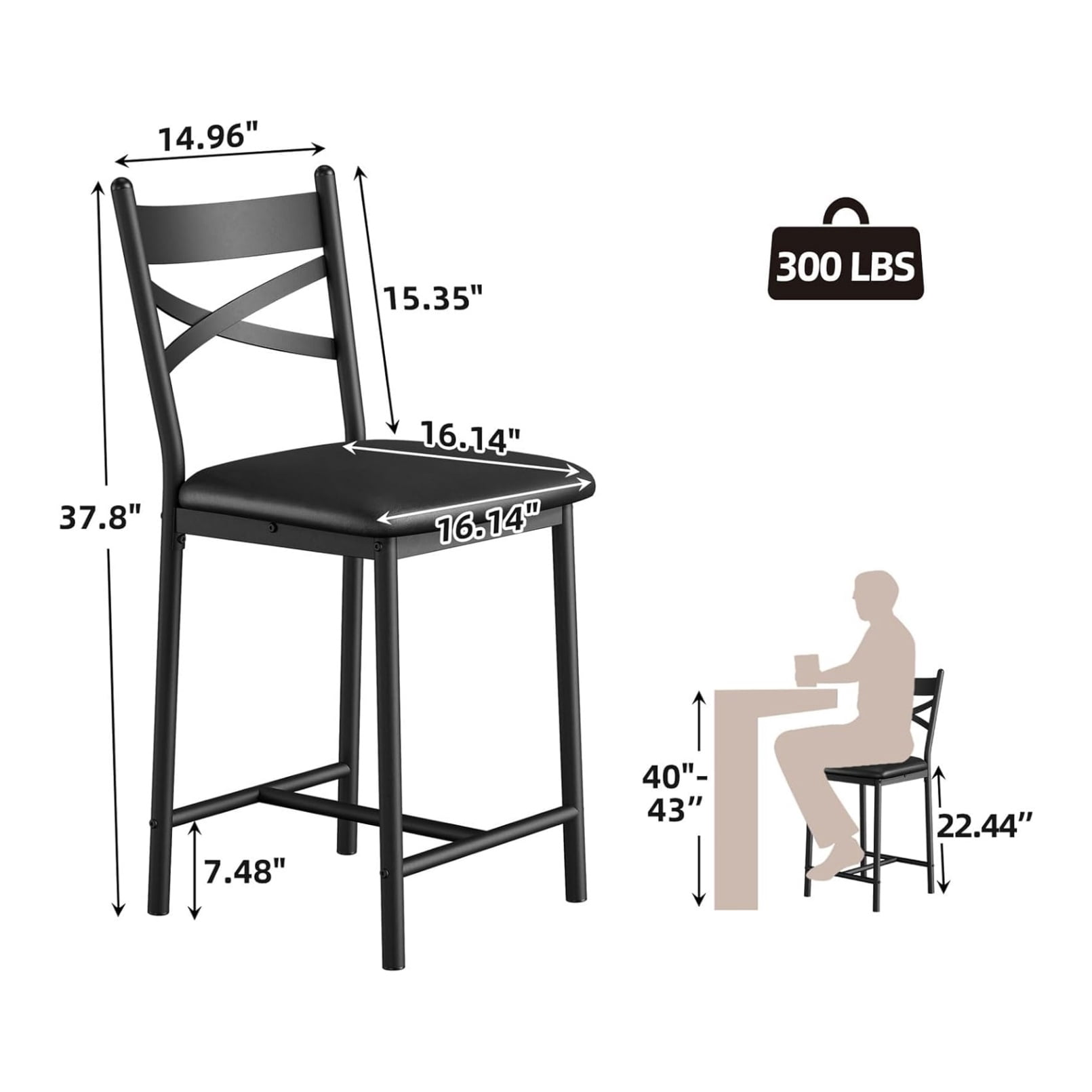 2/4PCS Home Bar Stools, PU Upholstered Bar Chairs, Kitchen Island Chairs With X-Shaped Backrest And Metal Footrest, Black Counter Height Chairs For Dining Room, Coffee Shop