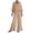 Khaki, variant on Womens Two Piece Sets Summer Spring Outfit Sets 100% Cotton Long Sleeve Top with Rolled Cuffs and Elastic Waist Wide Leg Pants
