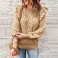thumbnail image 3 of Women's casual round neck long-sleeved ruffled warm sweater light blue XXXL, 3 of 5