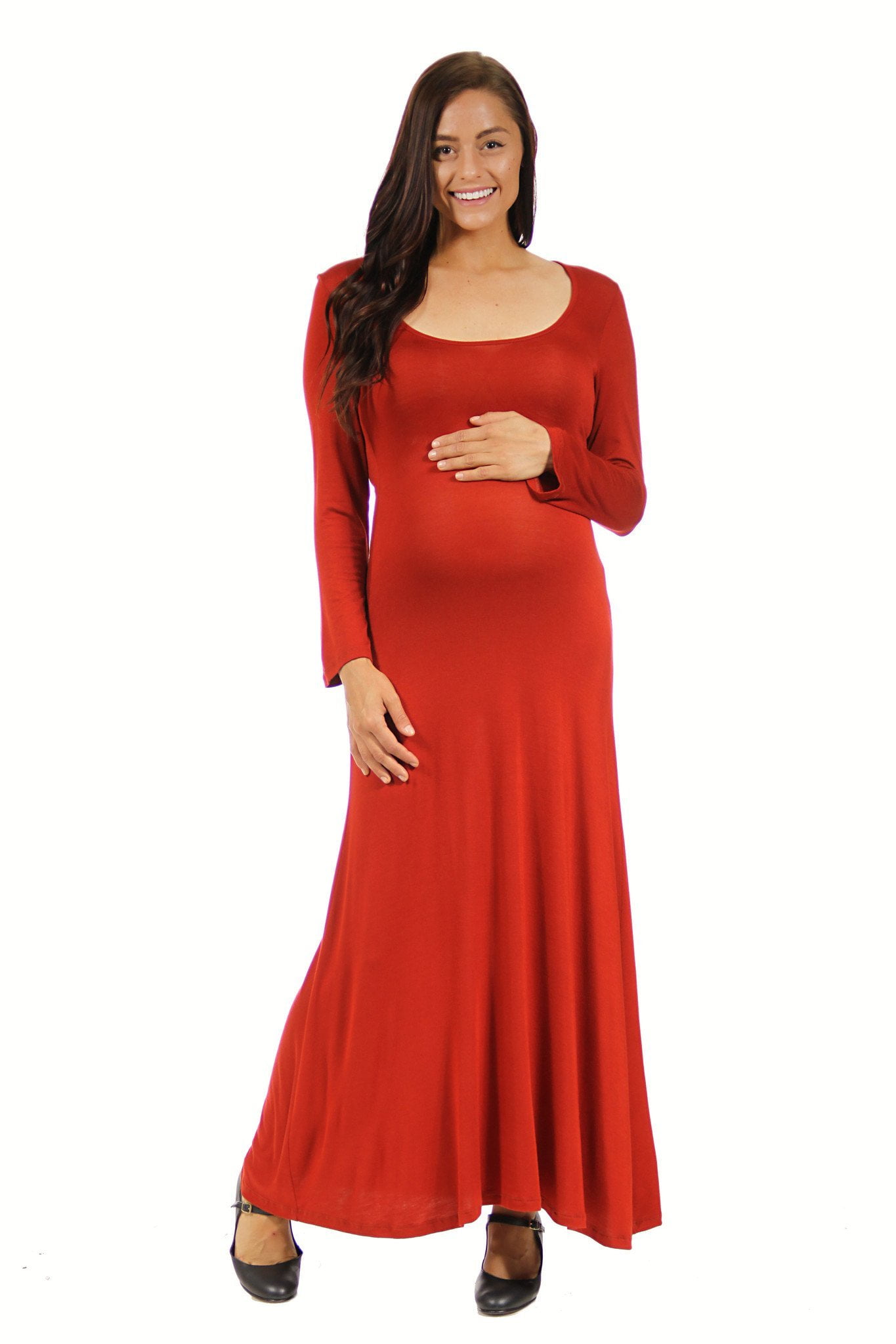 Women's Maternity Long Sleeve Scoop Neck Maxi Dress