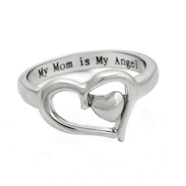 Anillos para mujer, regalos para mujer, anillos para mujer, letras de corazón, mi mamá es mi ángel, joyería, anillo de aleación
