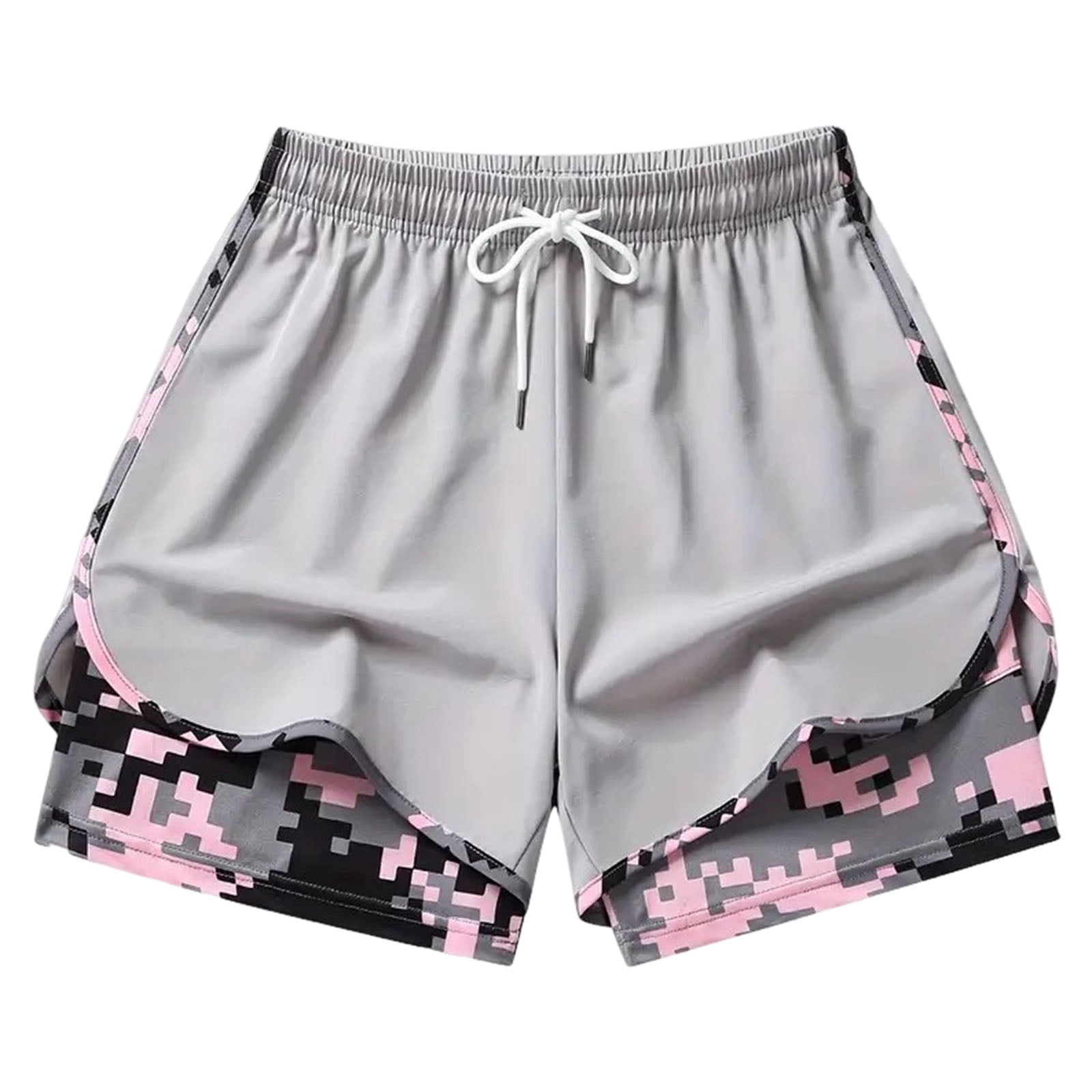 COMVALUE Womens Swim Trunks with Compression Liner Quick Dry 7 Inch Bathing Suit Beach Short with Zipper Pockets (Light Gray, XS)