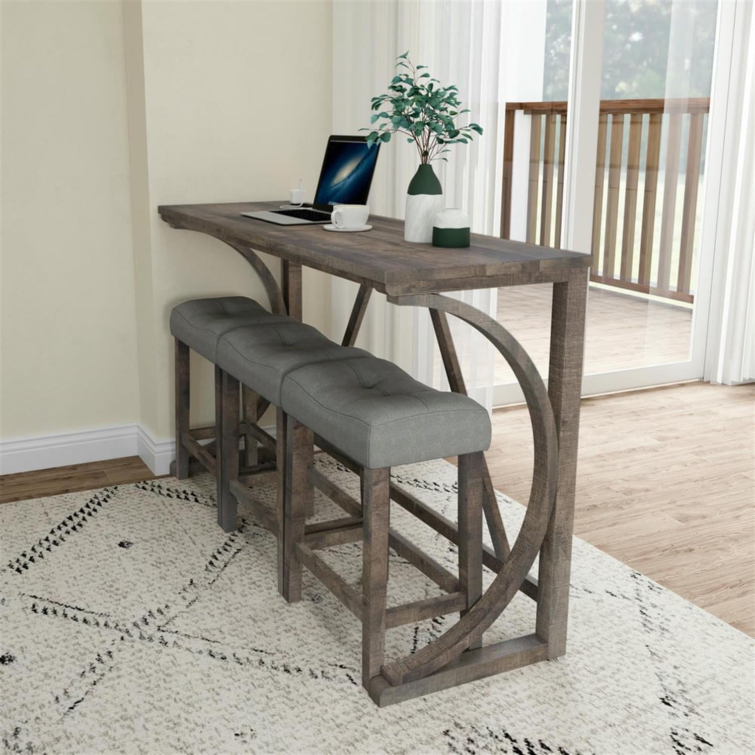 Demi Bonn 4-Piece Dining Table Set with 3 Upholstered Bar Stool and Power Outlets, Industrial Kitchen Bar Table Furniture Sets for Living Room, Apartment, Brown