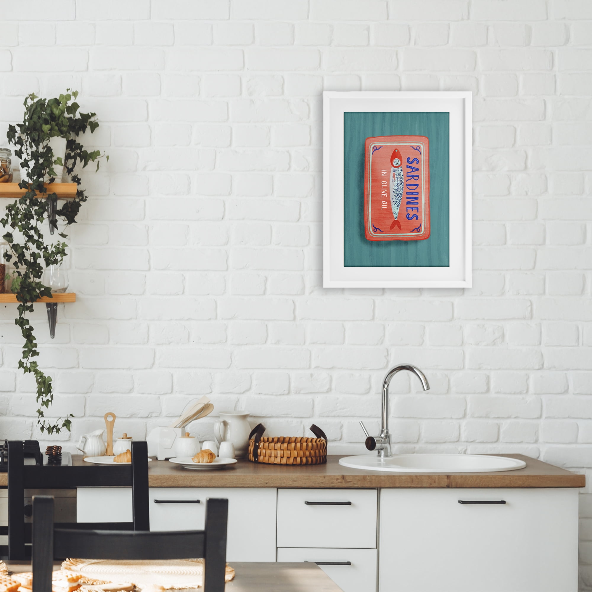 Stupell Industries Sardines Olive Oil Seafood White Framed Print Under Glass, design by Metka Hiti