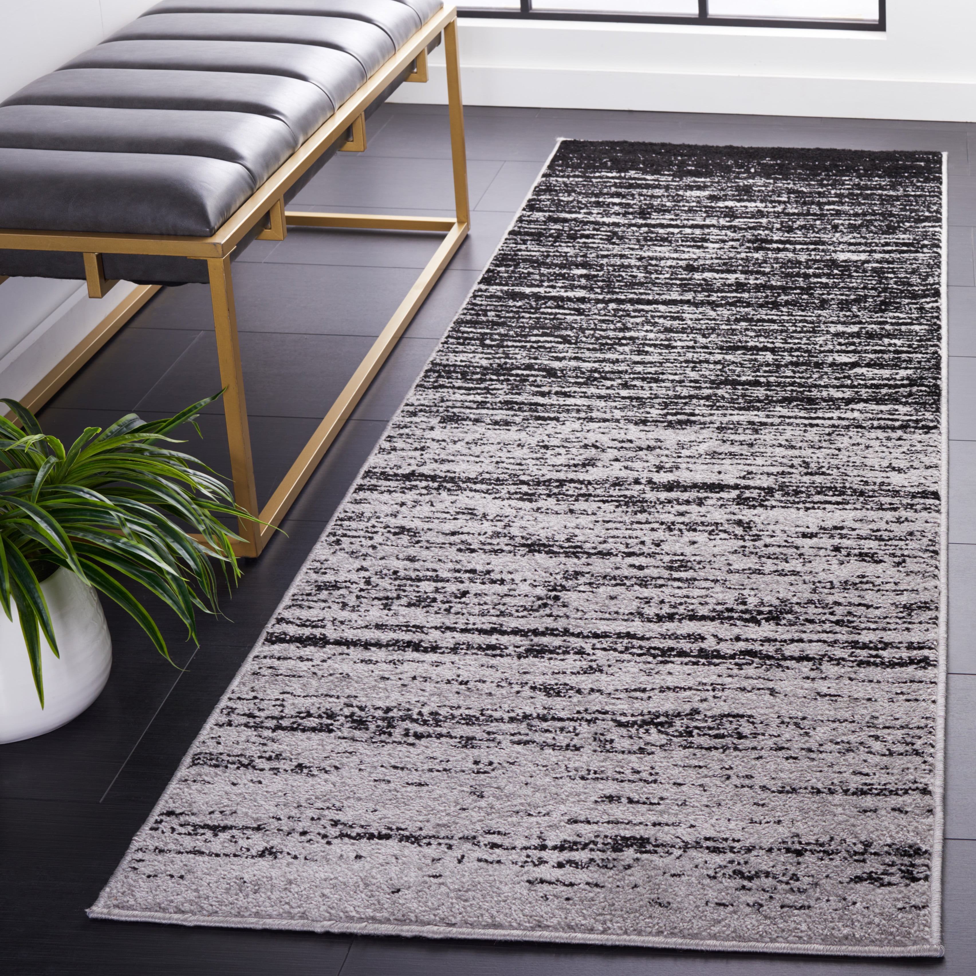 SAFAVIEH Adirondack Esmond Striped Runner Rug, Silver/Black, 2'6" x 10' - Modern Design, Silver & Black, Ideal for Living Room, Bedroom, Dining Space, Entryway, Hallway, Kitchen